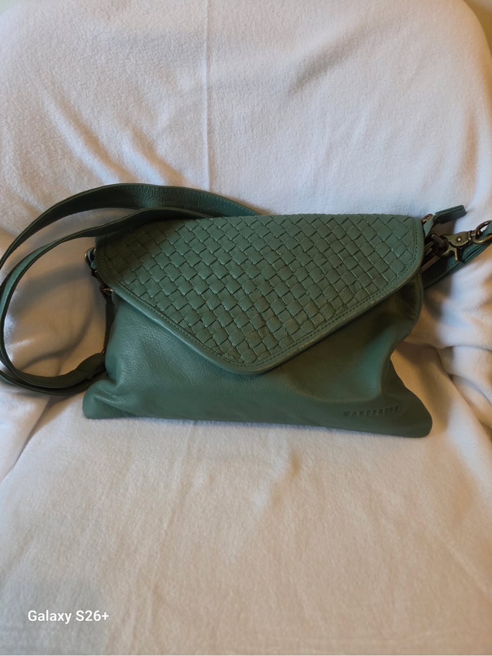 Wander Green Woven-Flap Leather Crossbody Bag.  New Never used